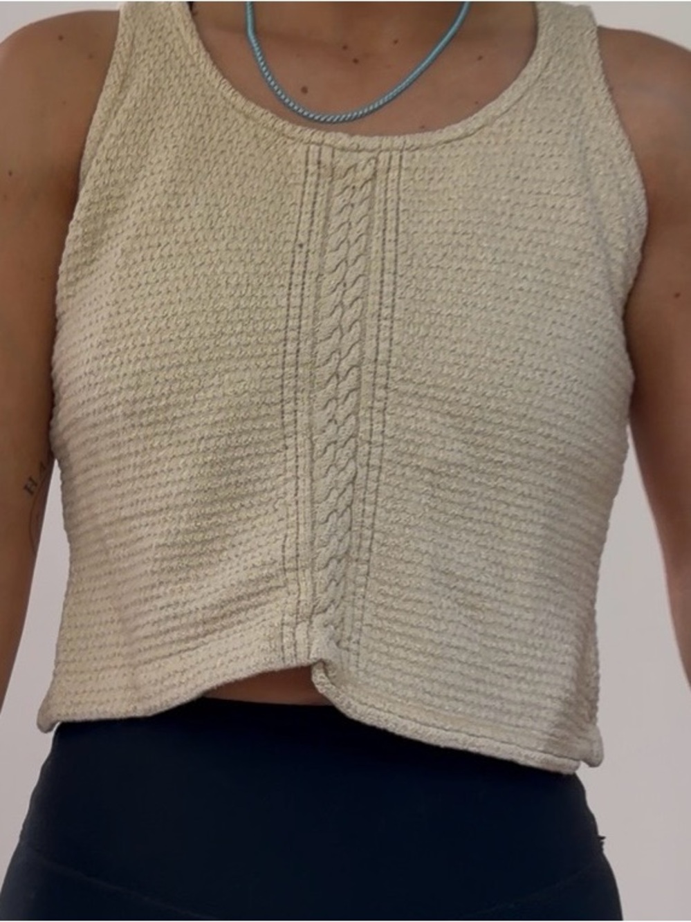 St. john Cream Knit Cable-Front Tank Top